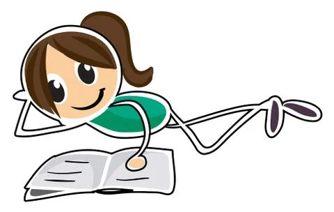 A girl lying down while reading Stock Illustration