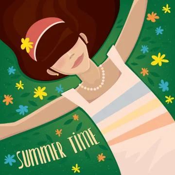 Girl lying on the grass Stock Illustration