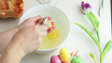 Girl makes a easter biscuit cake in the kitchen. for the Easter holiday Stock Footage 150792968