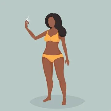 A girl makes selfie using a mobile phone. Illustrazione stock