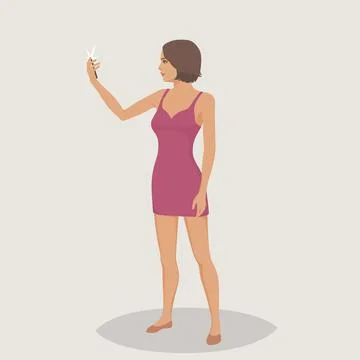 A girl makes selfie using a mobile phone. Stock Illustration
