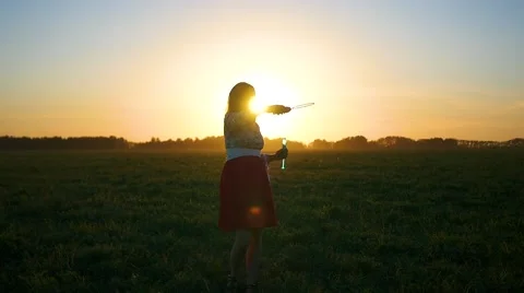 Girl makes soap bubbles at sunset Vídeo Stock 66750413