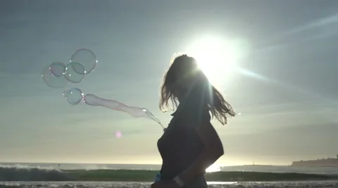Girl Making Bubbles Stock Footage 68378801