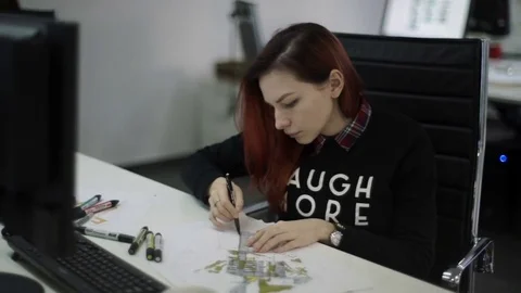 Girl is making a drawing Stock Footage 82126237