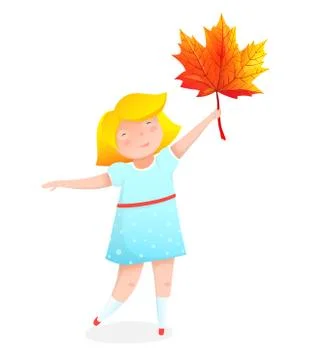 Girl with maple leaf flat vector illustration Stock Illustration