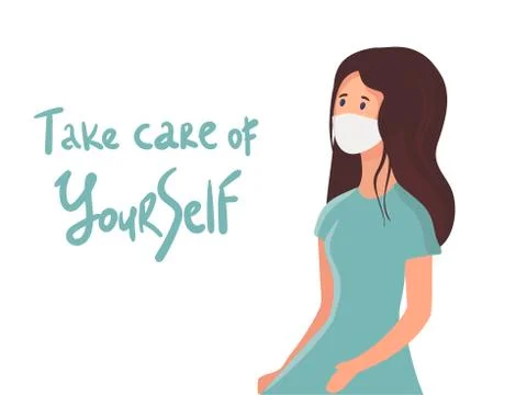 Girl in medical mask vector illustration. take care of yourself. Flat female  Stock Illustration