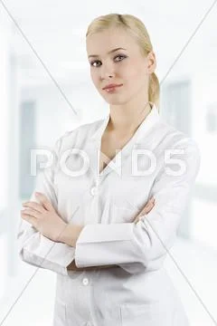 Girl in medical suit Stock Photos