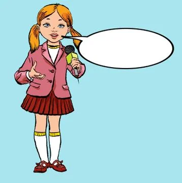The girl with the microphone. Future profession. future journalist. Stock Illustration