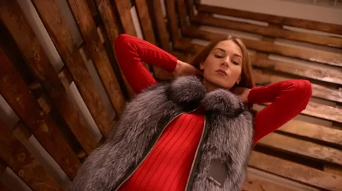 Girl model posing to the photo camera - winter collection Stock Footage 59120863