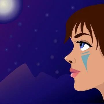 Girl, moon and mountains Ilustración de archivo