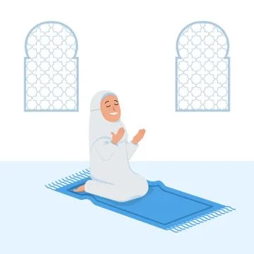 Girl Moslem Sit And Praying On Pray Mat Stock-Illustration