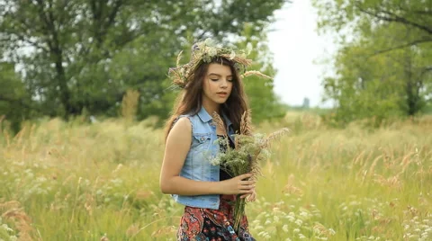 Girl on the nature Stock Footage