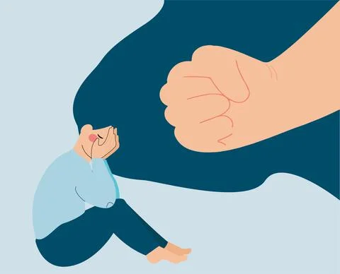 Girl needs help crying scared because of abuse. Stop bullying concept Stock Illustration