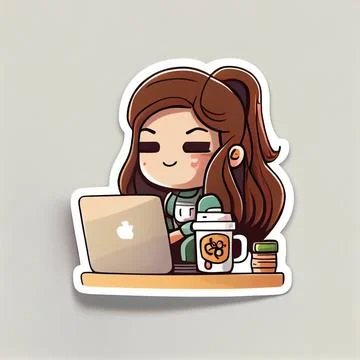 Girl with notebook, marketer working on notebook, sticker illustration Stock Illustration