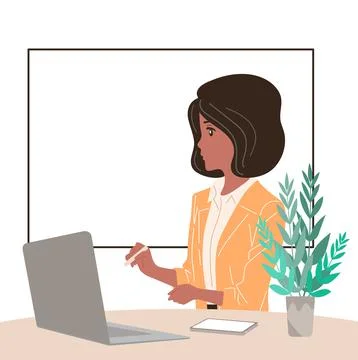 Girl office worker,preparing for a presentation.Vector,flat,isolated. Stock Illustration