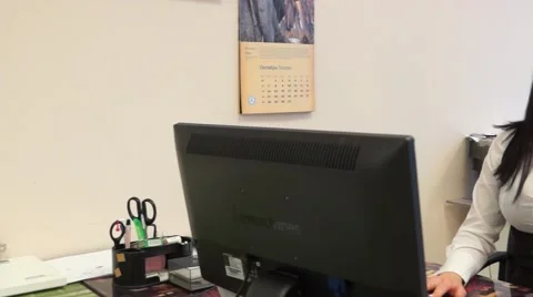 The Girl In The Office Working On The Computer. Camera zoom. Dispatcher Stock Footage 62587454