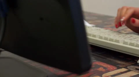 The Girl In The Office Working On The Computer Stock Footage 62587427