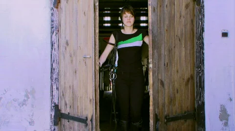 Girl opens the gates Stock Footage 706927