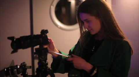 Girl Operator Controls the Camera Stock Footage 60823318