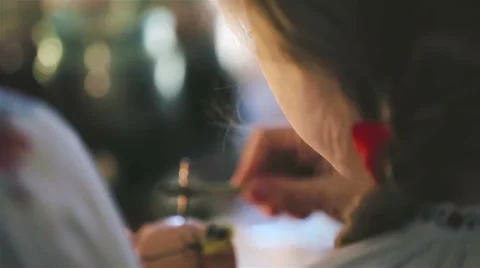 Girl paints on Easter egg by the sketch. Video stock 61845571