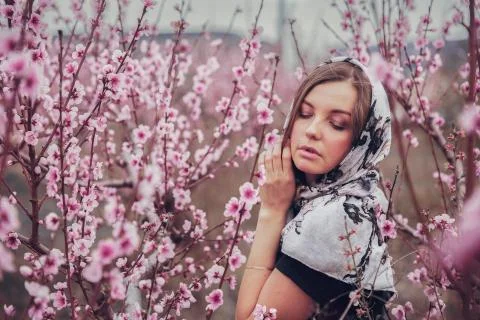Girl in the peach Stock Photos