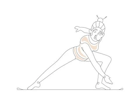 Girl performs physical exercise line art. Vector illustration of a sportive w Stock Illustration