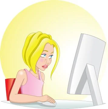 Girl with a personal computer Illustrazione stock