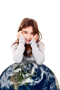 Girl with the planet earth Stock Photos