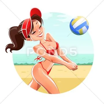 Girl play volleyball on beach Stock Illustration