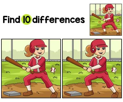 Girl Playing Baseball Find The Differences イラスト素材