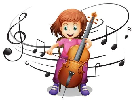 Girl playing cello alone Stock Illustration