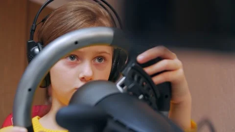 Girl Playing Computer Races Stock Footage 168103422