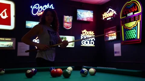 Girl Playing Pool Table Stock Footage 51717592