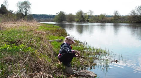 Girl Playing in the River Stock Footage 62777484