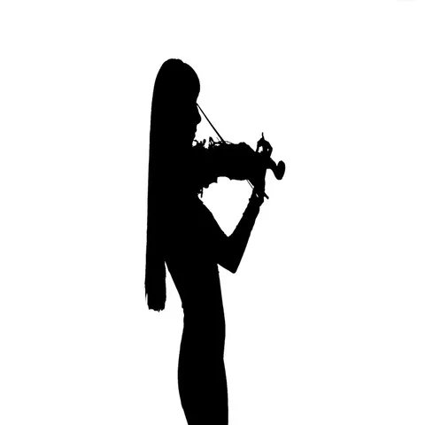 Girl playing the viola. Side view. Silhouette on white background. Slow motion Stock Footage