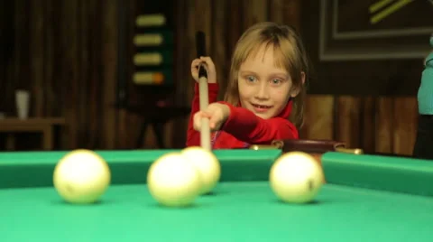 Girl plays billiards Stock Footage 44754780