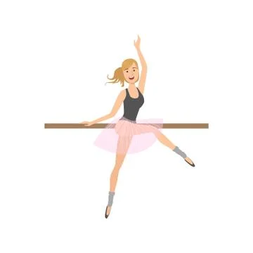 Girl In Pointers In Ballet Dance Class Exercising With The Pole Stock Illustration