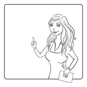 Girl points at the background Stock Illustration