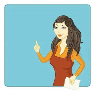 Girl points at the background Stock Illustration