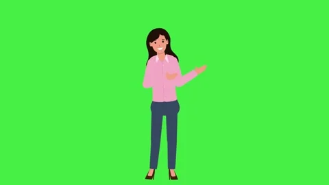 Girl Points To Left With Two Hands Green Screen Stock Footage 231499121