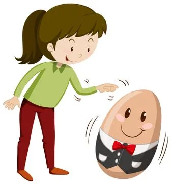Girl poking bouncing egg Stock Illustration