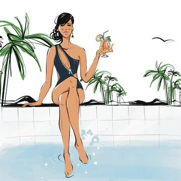 Girl pool Stock Illustration