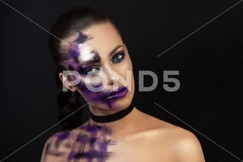 Girl portrait make-up dark background. Stock Photos