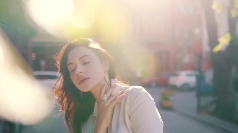 Girl posing against the background of an old European city Stock Footage 158119958