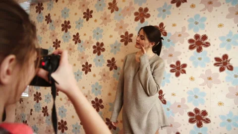 Girl posing of the camera Stock Footage 90048015