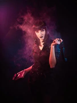 Girl posing with colored light Stock Photos