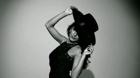 Girl posing with Hat Stock Footage 62035171