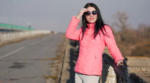 Girl posing on the old bridge Stock Footage 61801953