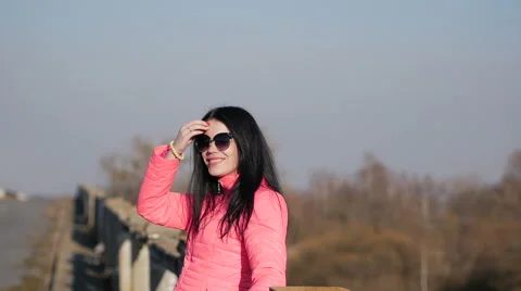 Girl posing on the old bridge Stock Footage 61802101