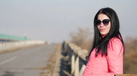 Girl posing on the old bridge Stock Footage 61806055